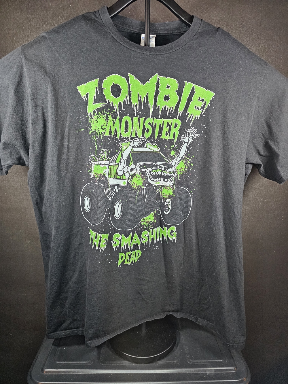 Port and Company Black T-Shirt with Neon Green Zombie Monster Graphic